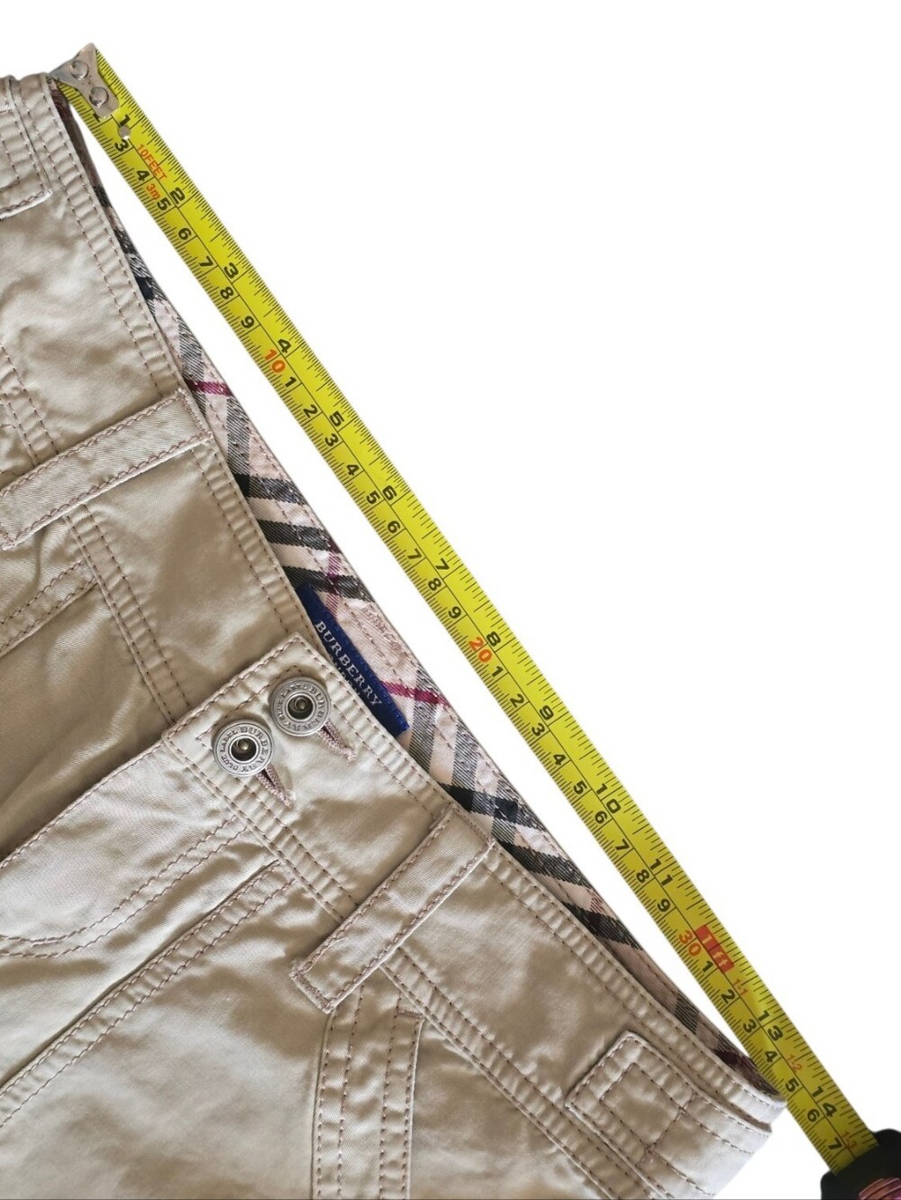 Burberry Blue Label Cuffed Nova Check Tan/Beige Cotton Shorts Size 36 - Picture 11 of 13